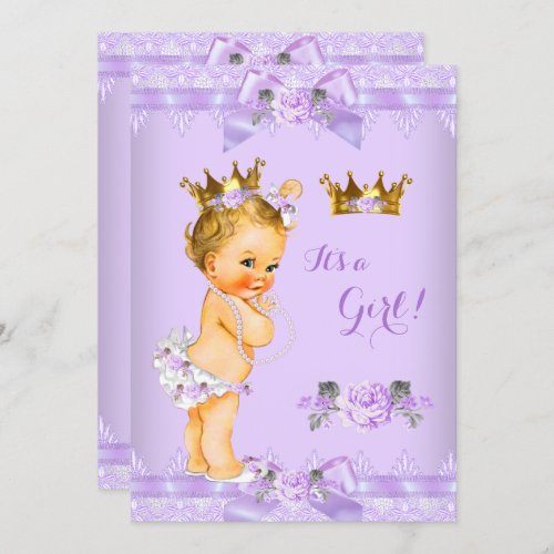Princess Baby Shower Purple Rose Lace Blonde Girl Invitation