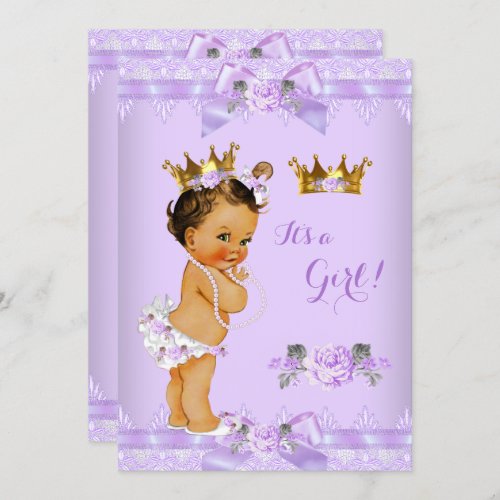 Princess Baby Shower Purple Rose Lace Brunette Invitation