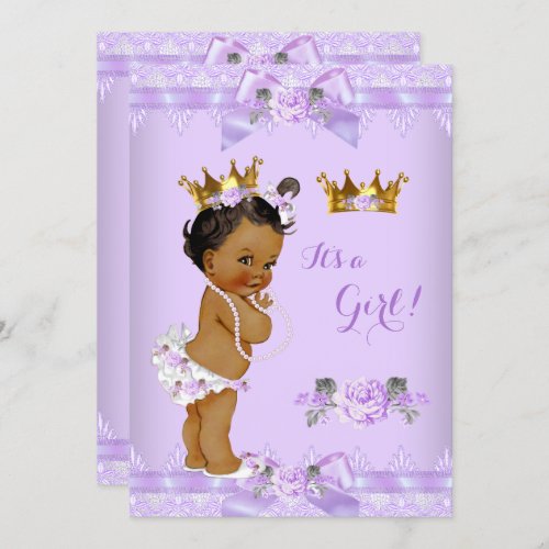 Princess Baby Shower Purple Rose Lace Ethnic Invitation