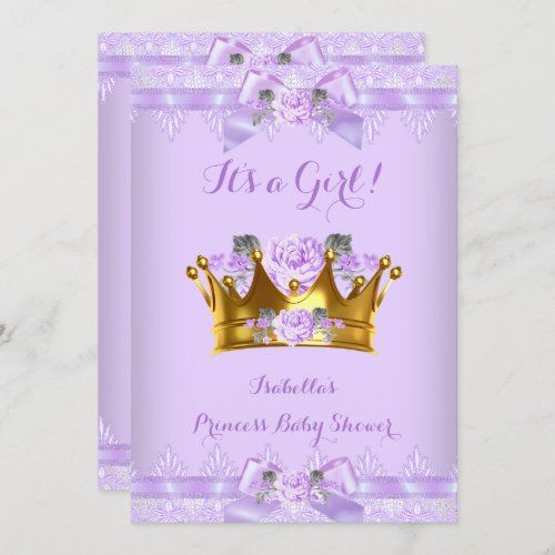 Princess Baby Shower Purple Rose Lavender Lace Invitation