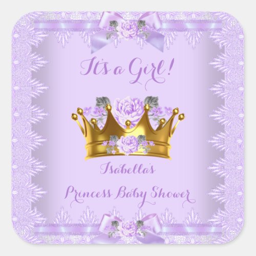 Princess Baby Shower Purple Rose Lavender Lace Square Sticker