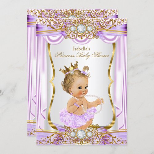 Princess Baby Shower Purple Silk Gold Blonde Invitation