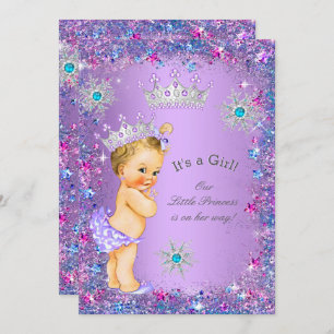Princess Baby Shower Purple Teal Blue Pink Blonde Invitation