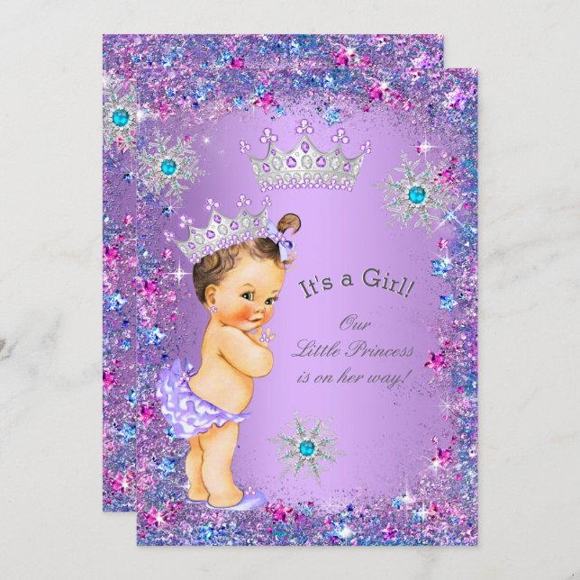 Princess Baby Shower Purple Teal Blue Pink Invitation (Front/Back)