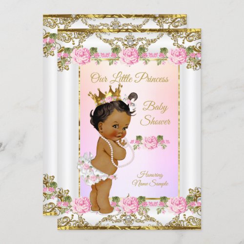 Princess Baby Shower Rose Pink Gold White Ethnic Invitation