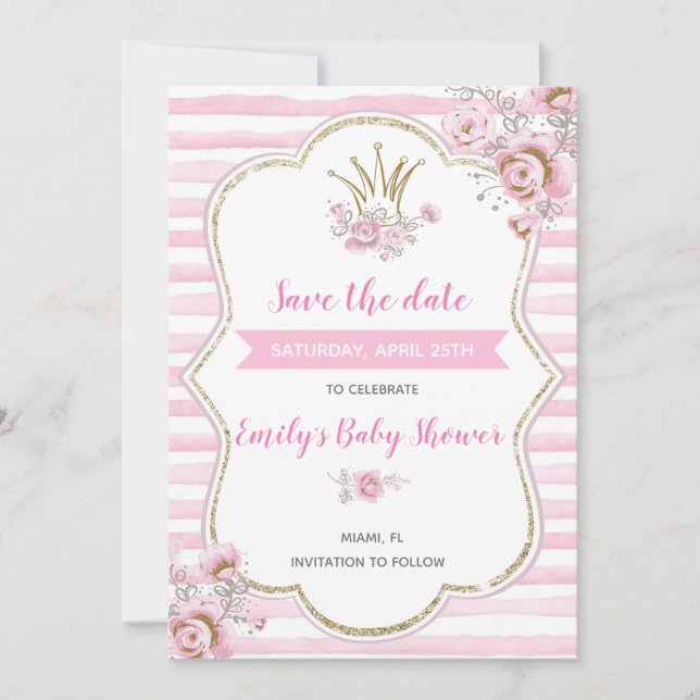 Princess baby shower save the date (Front)