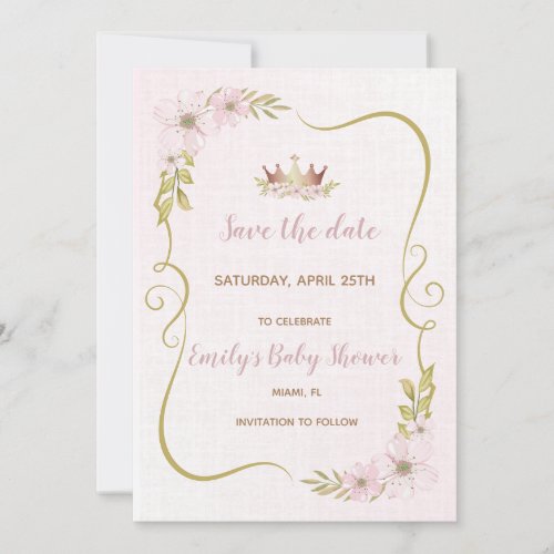 Princess baby shower save the date