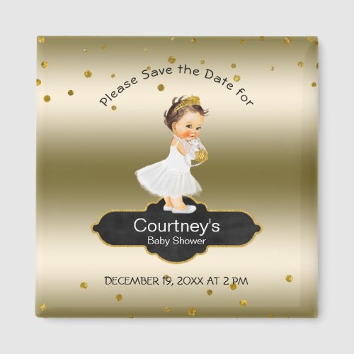 Princess Baby Shower Save the Date Elegant Gold Magnet