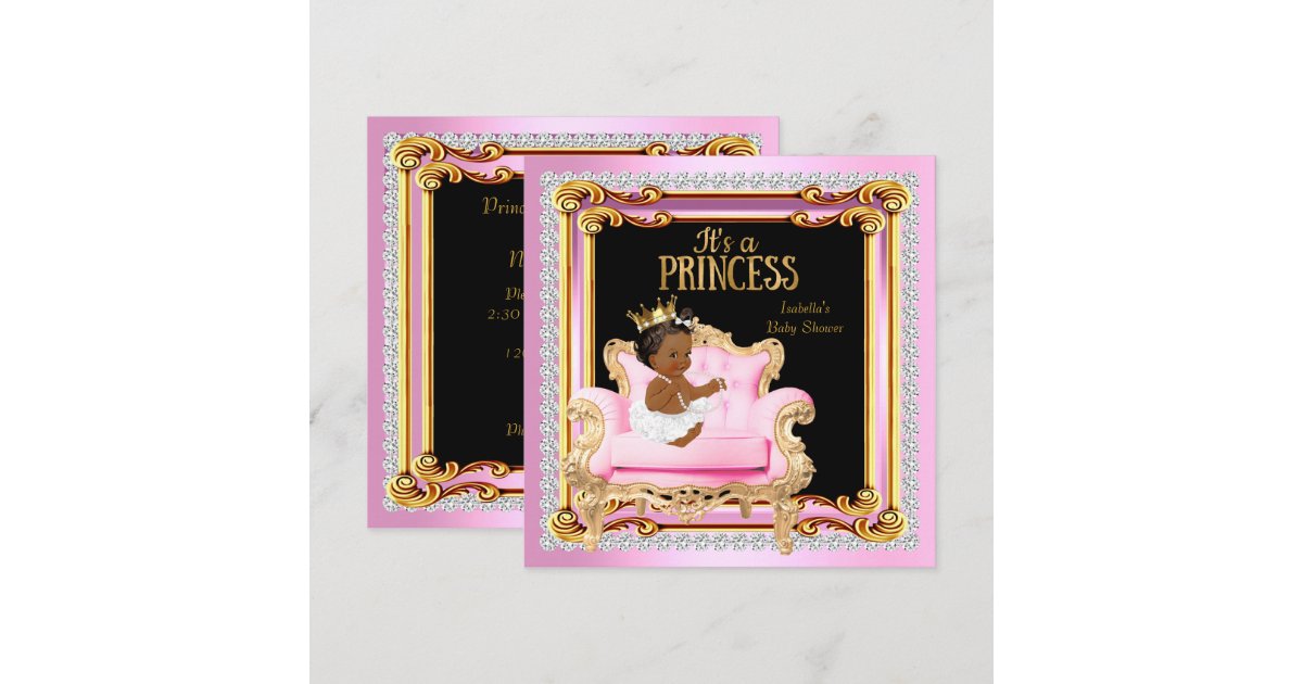 Princess Baby Shower Silver Pink Gold Chair Ethnic Invitation | Zazzle