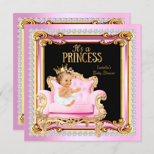 Princess Baby Shower Silver Pink Gold Chair Invitation
