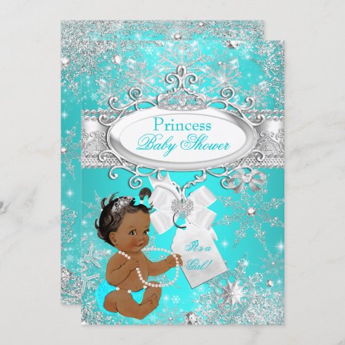 Princess Baby Shower Snowflakes Aqua Ethnic Invitation