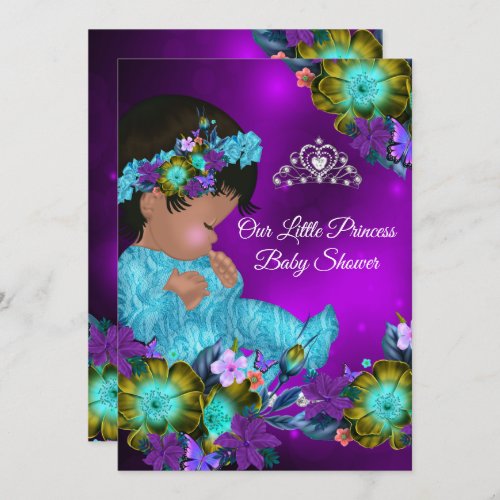 Princess Baby Shower Teal Blue Purple Girl Ethnic Invitation