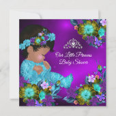 Princess Baby Shower Teal Blue Purple Girl Ethnic Invitation (Front)