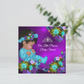 Princess Baby Shower Teal Blue Purple Girl Ethnic Invitation (Standing Front)