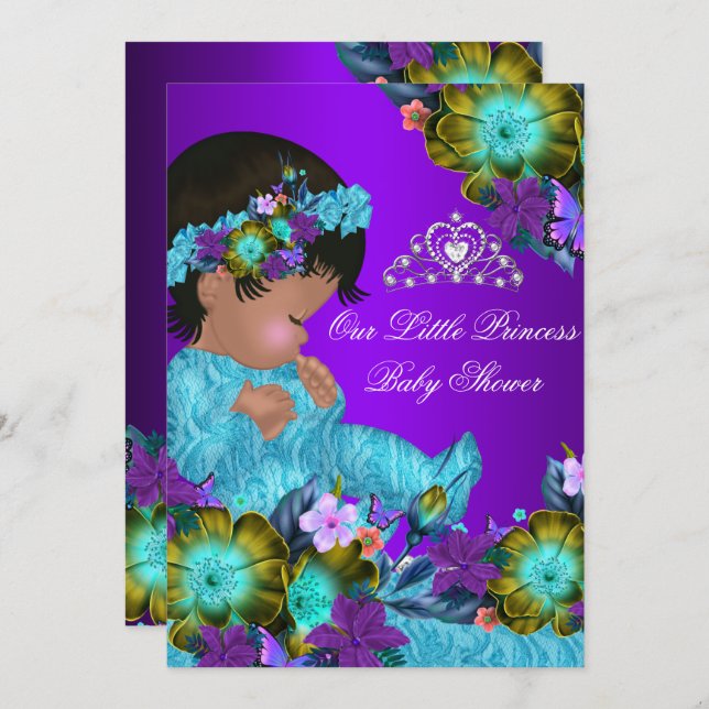 Princess Baby Shower Teal Blue Purple Girl Invite (Front/Back)