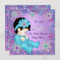 Princess Baby Shower Teal Blue Purple Pink Brunett Invitation