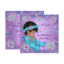 Princess Baby Shower Teal Blue Purple Pink Ethnic Invitation