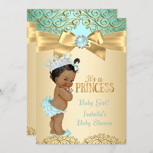 Princess Baby Shower Teal Gold Damask Ethnic Invitation