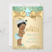 Princess Baby Shower Teal Gold Damask Ethnic Invitation (Front)