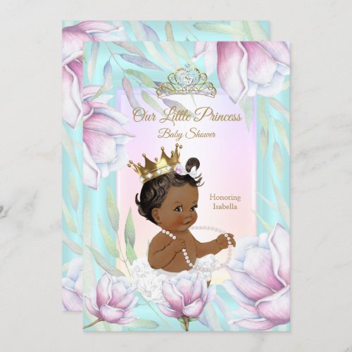 Princess Baby Shower Teal Pink Lilac Floral Ethnic Invitation
