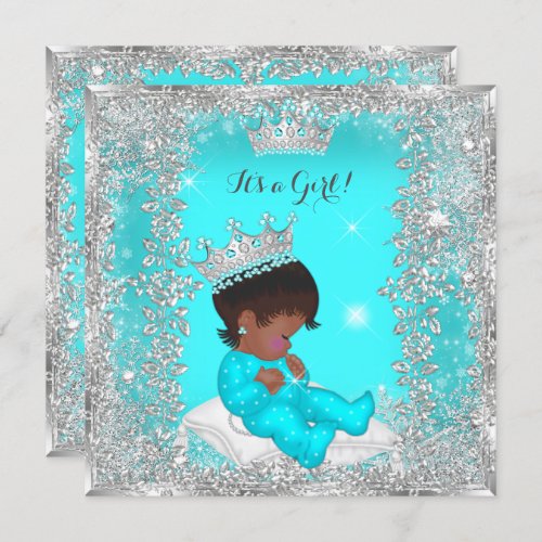 Princess Baby Shower Teal Silver African American Invitation