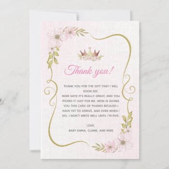 Princess Baby Shower Thank You Card by pinkthecatdesign at Zazzle