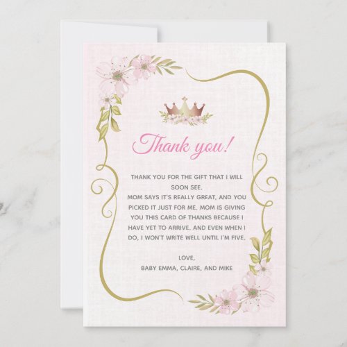 Princess Baby Shower Thank You Card