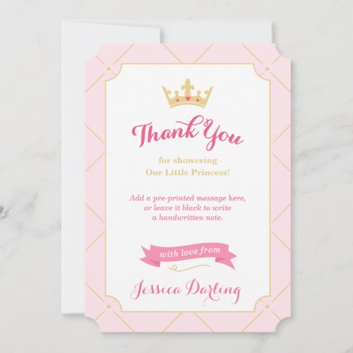 Princess Baby Shower Thank You Cards  Pink Girl