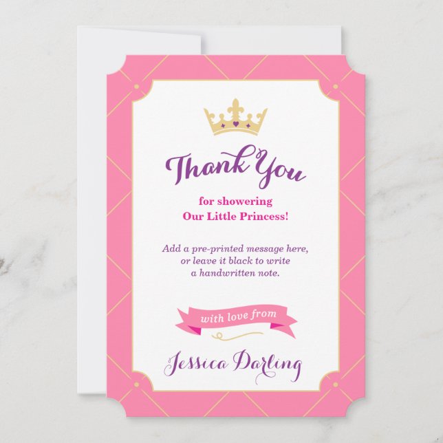 Princess Baby Shower Thank You Cards | Pink Girl (Front)
