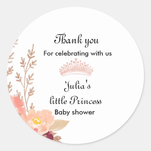 Princess Baby Shower thank you  Classic Round Sticker