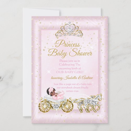 Princess Baby Shower Tiara Pink Carriage Ethnic Invitation