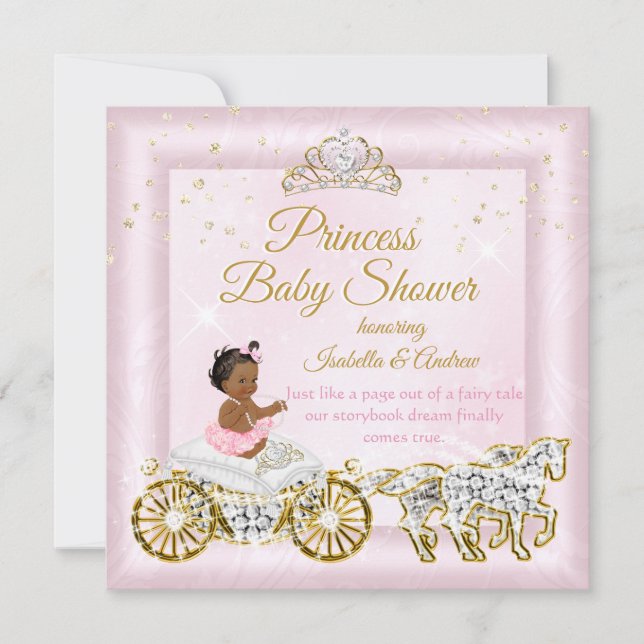 Princess Baby Shower Tiara Pink Carriage Ethnic Invitation (Front)