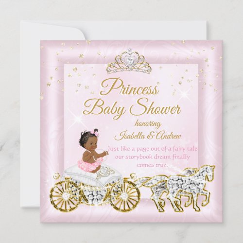 Princess Baby Shower Tiara Pink Carriage Ethnic Invitation