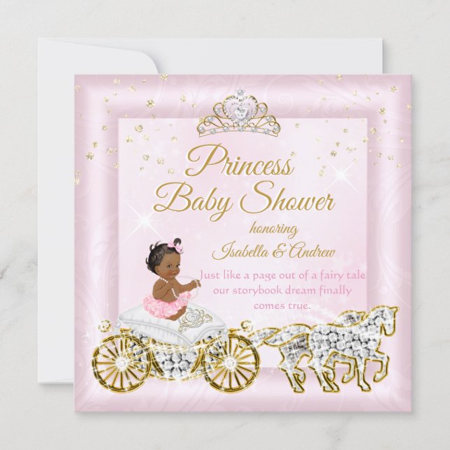 Princess Baby Shower Tiara Pink Carriage Ethnic Invitation (Front)