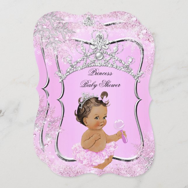 Princess Baby Shower Wonderland Pink Brunette Invitation (Front/Back)