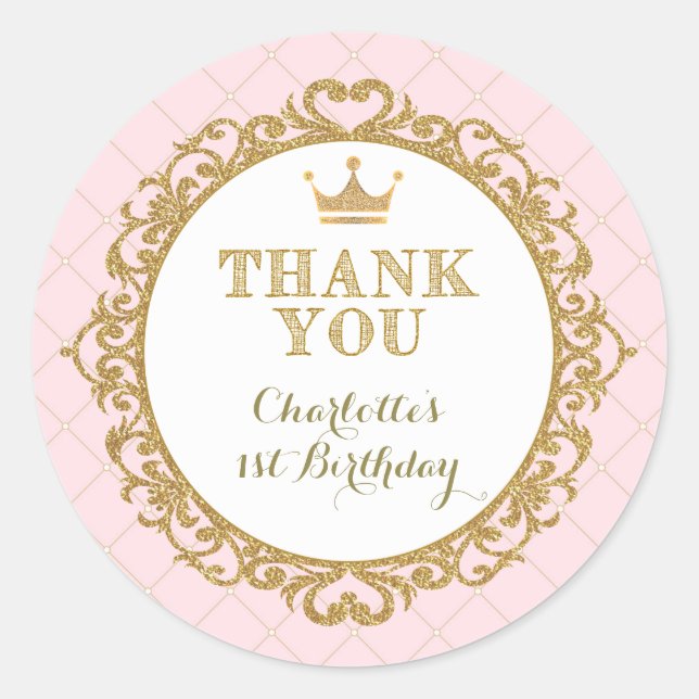 Princess Baby Thank You Sticker Birthday Favors (Front)