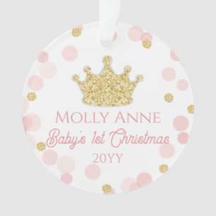 Princess Baby's 1st Christmas Pink Gold Photo Ornament