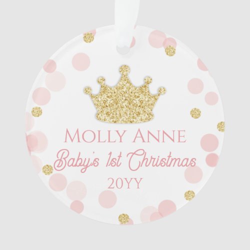 Princess Babys 1st Christmas Pink Gold Photo Ornament