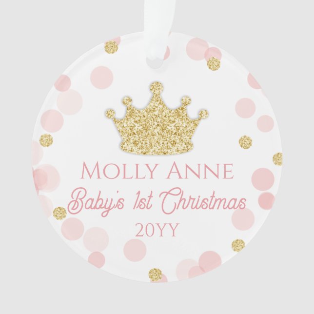 Princess Baby's 1st Christmas Pink Gold Photo Ornament (Front)
