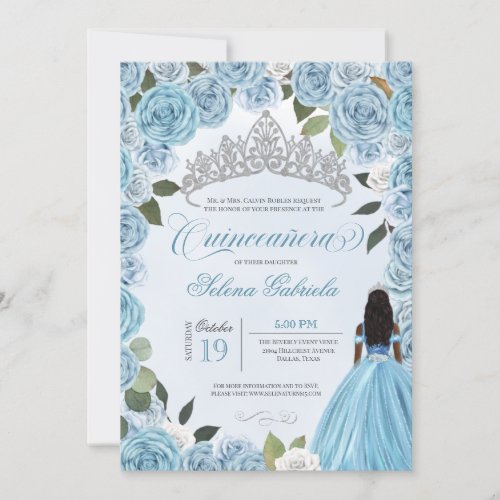 Princess Ball Blue Roses Cinderella Quinceanera Invitation
