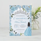 Princess Ball Blue Roses Quinceanera  Invitation (Standing Front)
