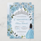 Princess Ball Blue Roses Quinceanera  Invitation (Front/Back)