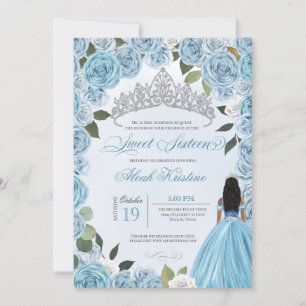 Princess Ball Blue Roses Sweet 16 Birthday Invitation