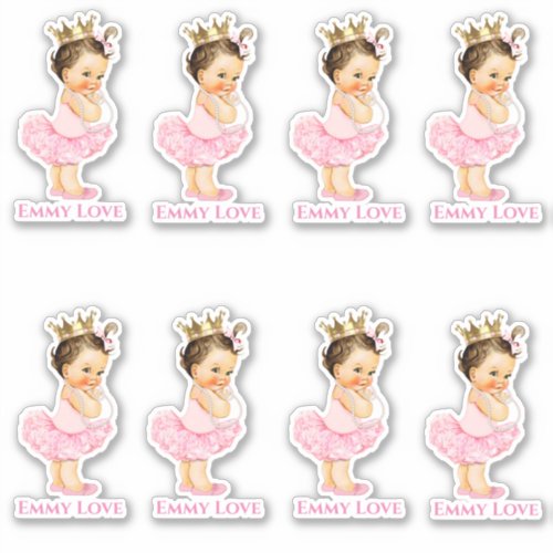 Princess Ballerina Baby Girl Pink Tutu Gold Crown Sticker