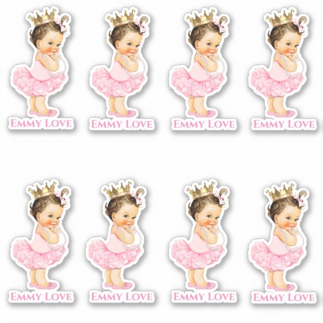 Princess Ballerina Baby Girl Pink Tutu Gold Crown Sticker (Front)
