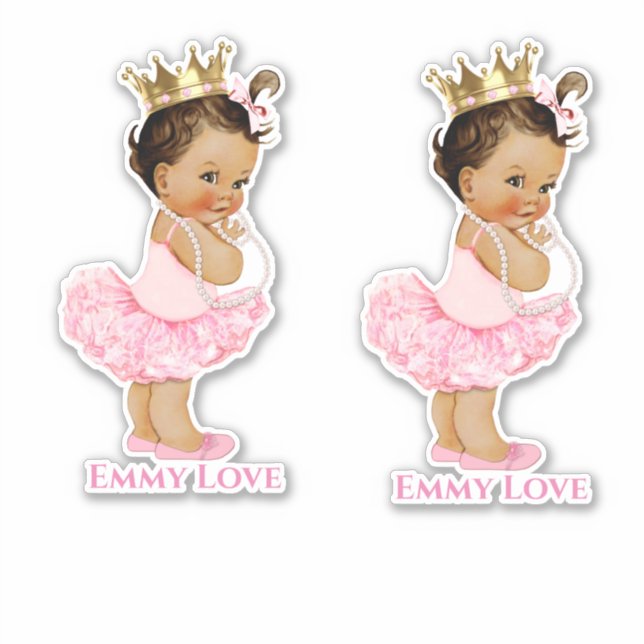 Princess Ballerina Baby Girl Pink Tutu Gold Crown Sticker (Front)