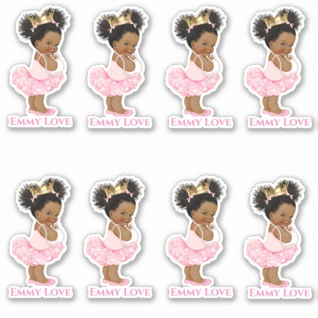 Princess Ballerina Baby Girl Pink Tutu Gold Crown Sticker (Front)