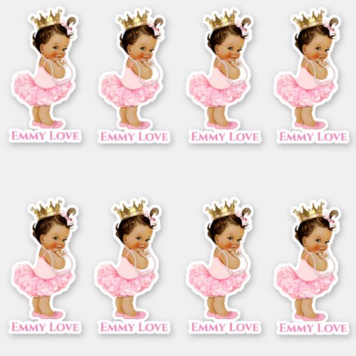 Princess Ballerina Baby Girl Pink Tutu Gold Crown Sticker