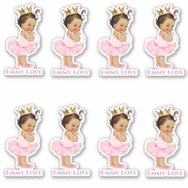Princess Ballerina Baby Girl Pink Tutu Gold Crown Sticker (Front)
