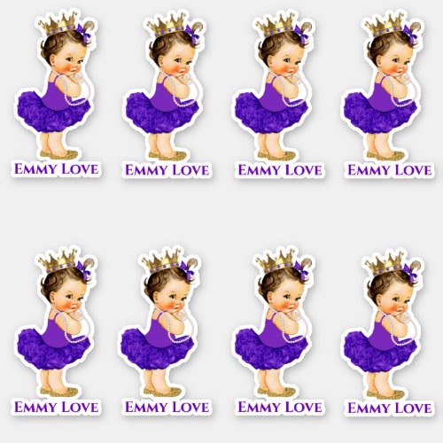 Princess Ballerina Baby Girl Purple Tutu Crown Sticker